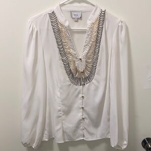 ECI Ivory Blouse with Beaded Detail
